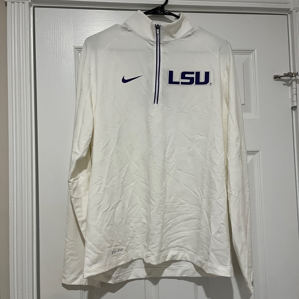 Nike White LSU Quarter-Zip Pullover